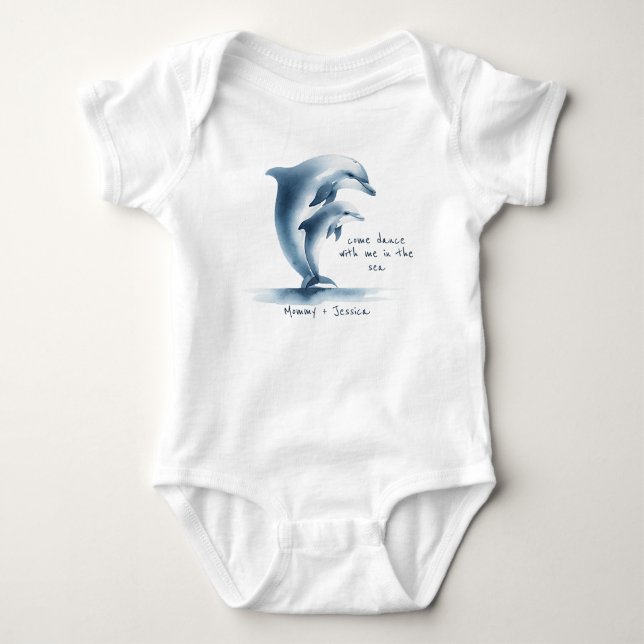 Dolphin Mother Baby Blue Water Personalisierte Strampler (Vorderseite)