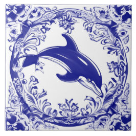 Dolphin Navy Blue and White Sea Beach House Fliese
