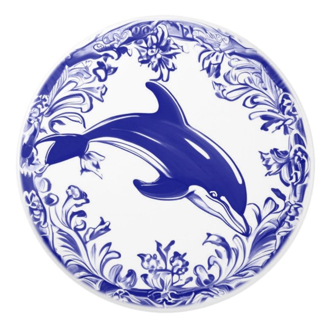 Dolphin Navy Blue and White Sea Keramikknauf (Vorderseite)
