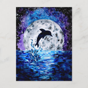 Dolphin Ocean and Moon Postkarte