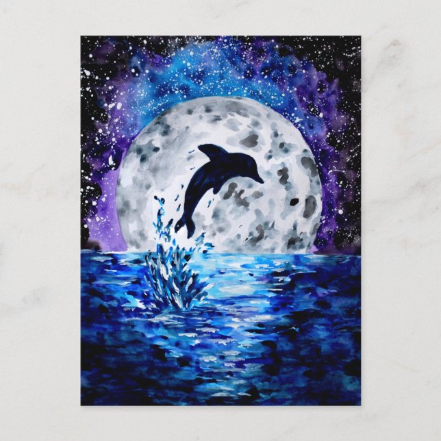 Dolphin Ocean and Moon Postkarte (Vorderseite)