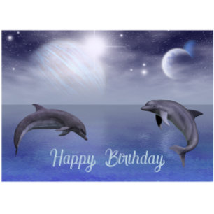 Dolphin Ocean and Night Sky Fantasy Birthday Card Karte