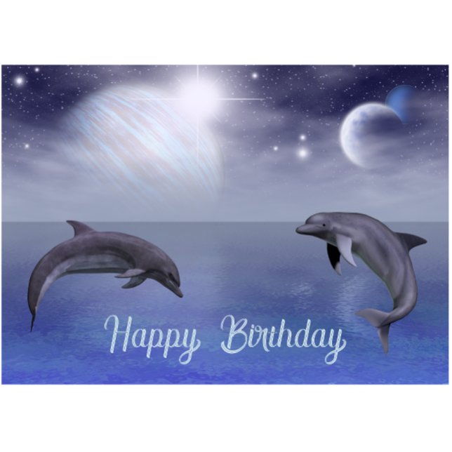 Dolphin Ocean and Night Sky Fantasy Birthday Card Karte (Cover Close Up)