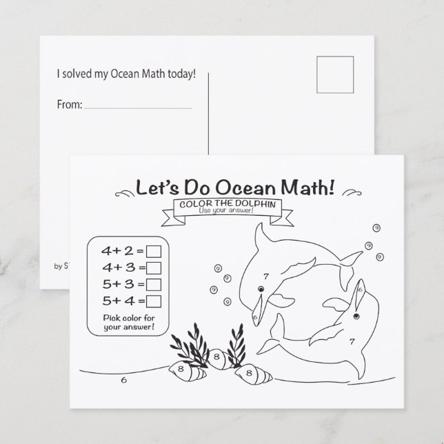 Dolphin Ocean Math Coloring Postcard Postkarte (Vorne/Hinten)