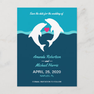 Dolphin Ocean Wedding rettet das Datum Postkarte