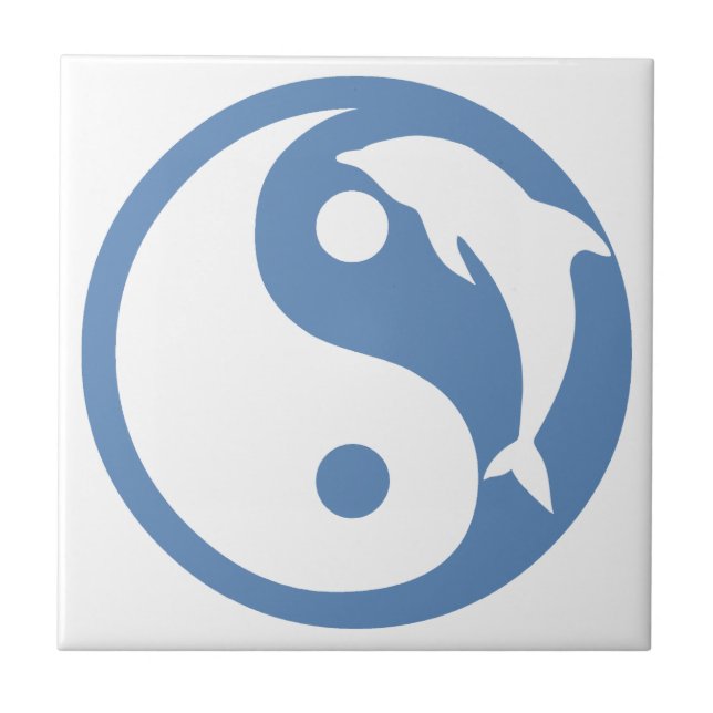 Dolphin on Blue Yin Yang Tile Fliese (Vorderseite)