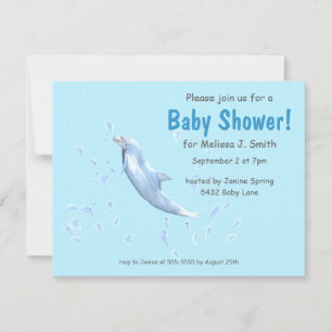 Dolphin on Light Blue - Baby Dusche Einladung