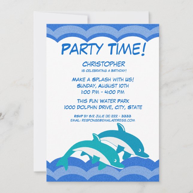 Dolphin Party Zeit Geburtstag Einladung (Vorderseite)