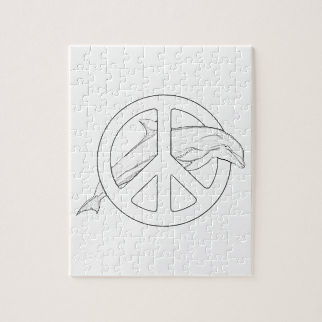 Dolphin Peace Sign Adult Coloring Puzzle (Vertikal)