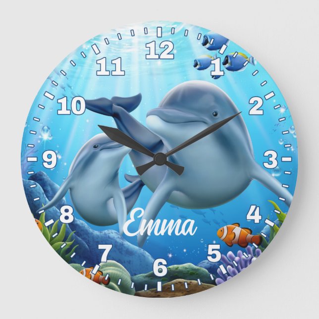 Dolphin Personalizable Wall Clock Große Wanduhr (Vorderseite)
