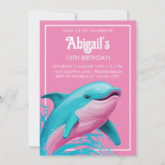 Dolphin Pink Aquamarin Blue Summer Beach Pool Gebu Einladung
