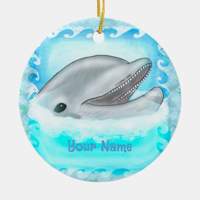 Dolphin Play individuelle Name Keramik Ornament (Vorne)
