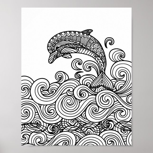 Dolphin Playing - Color Your Own Art Poster (Vorne)