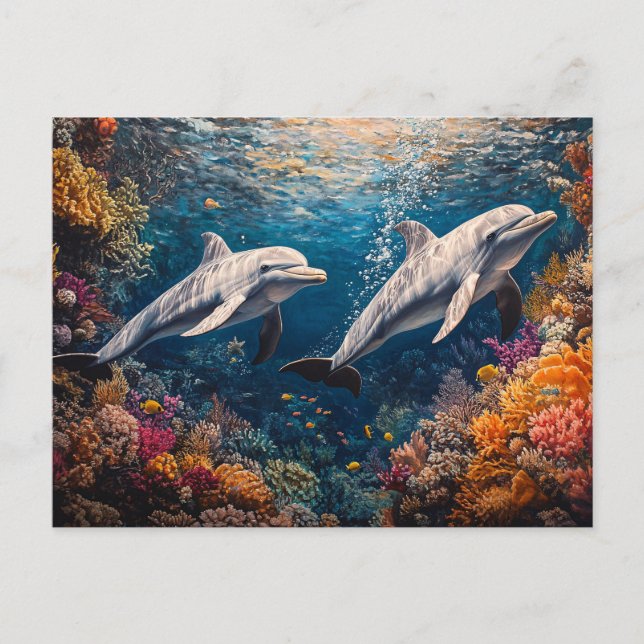 Dolphin Pod Coral Reef Postkarte (Vorderseite)