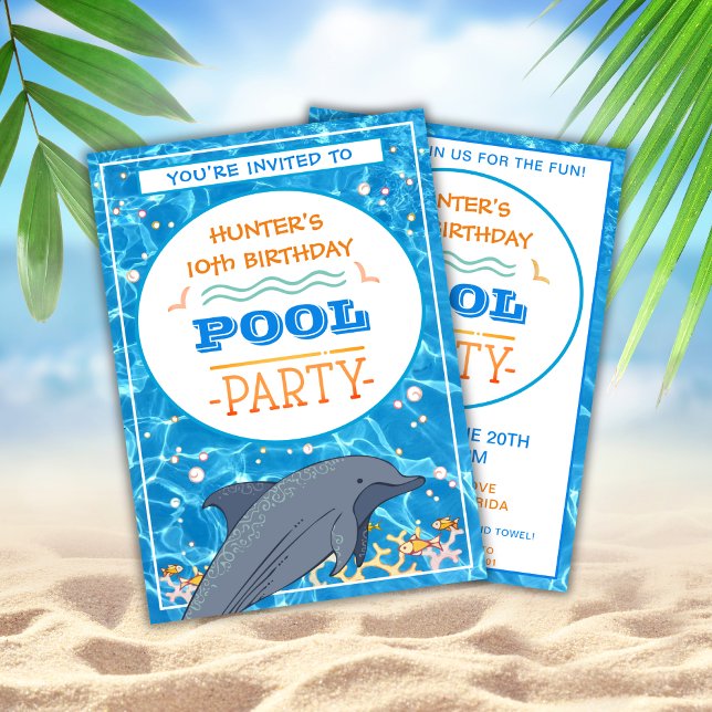 Dolphin Pool Party Geburtstag Einladung (Von Creator hochgeladen)