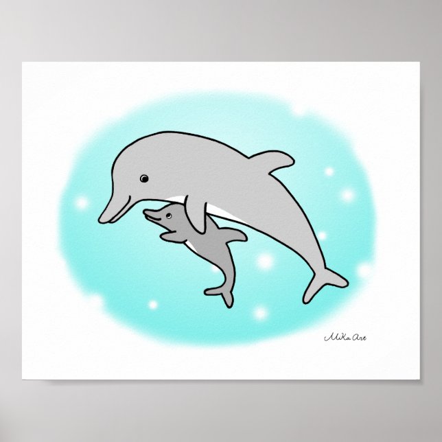 Dolphin Poster Niedliche Mama & Baby Dolphin Kinde (Vorne)