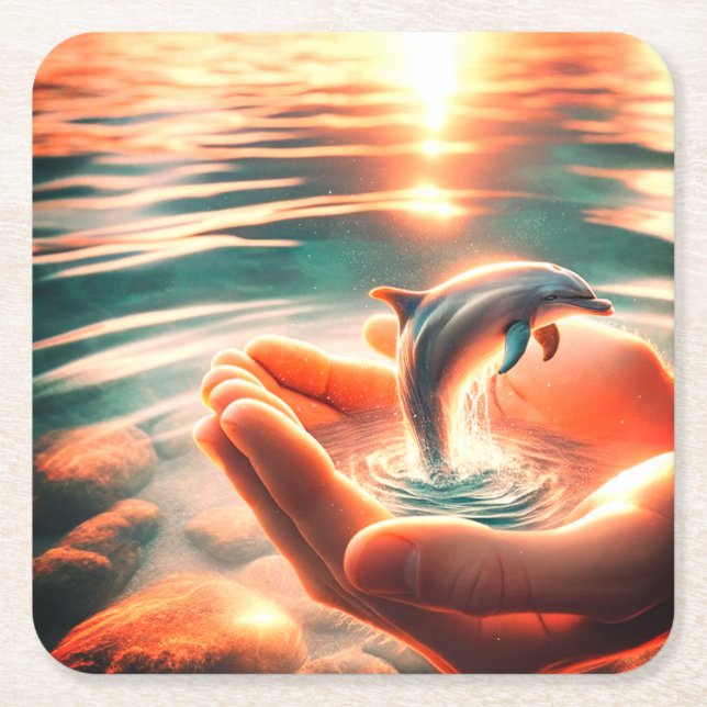 Dolphin Rechteckiger Pappuntersetzer (Vorderseite)