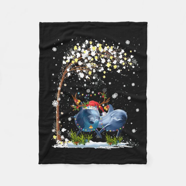 Dolphin Reindeer Hat Weihnachtsbaum Funny Xm Fleecedecke (Vorderseite)