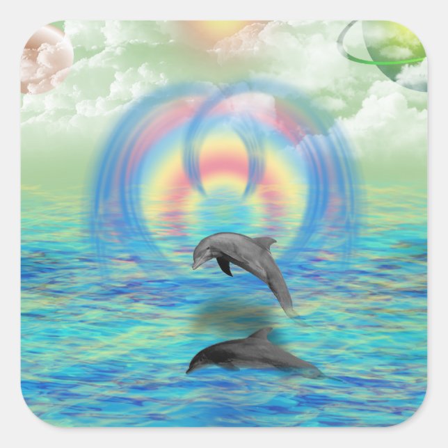Dolphin Rising Quadratischer Aufkleber (Vorderseite)