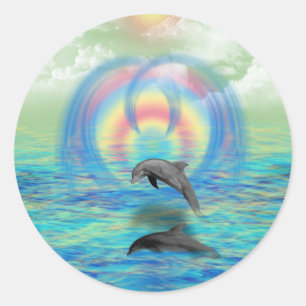 Dolphin Rising Runder Aufkleber
