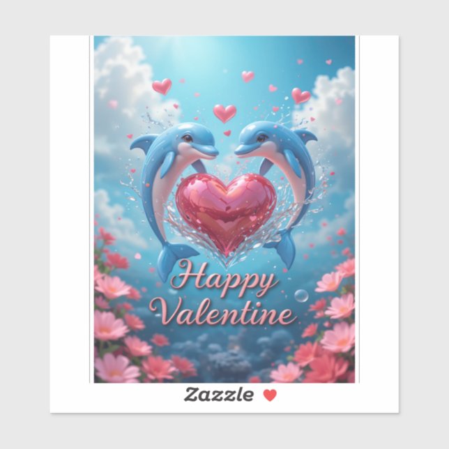 Dolphin Rose Valentine Romantic Ocean Love  Aufkleber (Blatt)