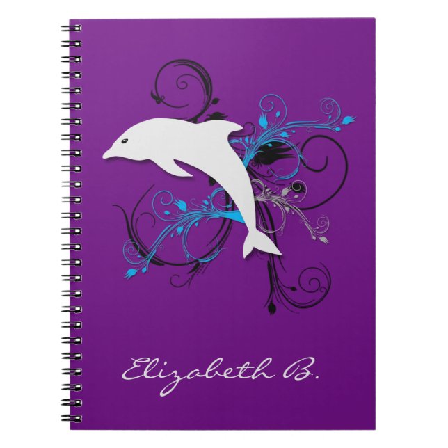 Dolphin Silhouette Lila Personalisiertes Notebook Notizblock (Vorderseite)