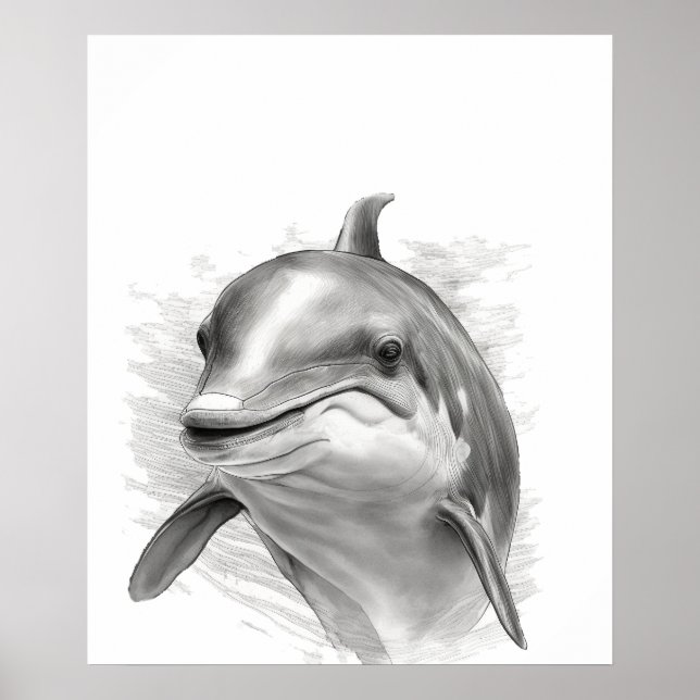 Dolphin Sketch Portrait Schwarz-weiß Poster (Vorne)