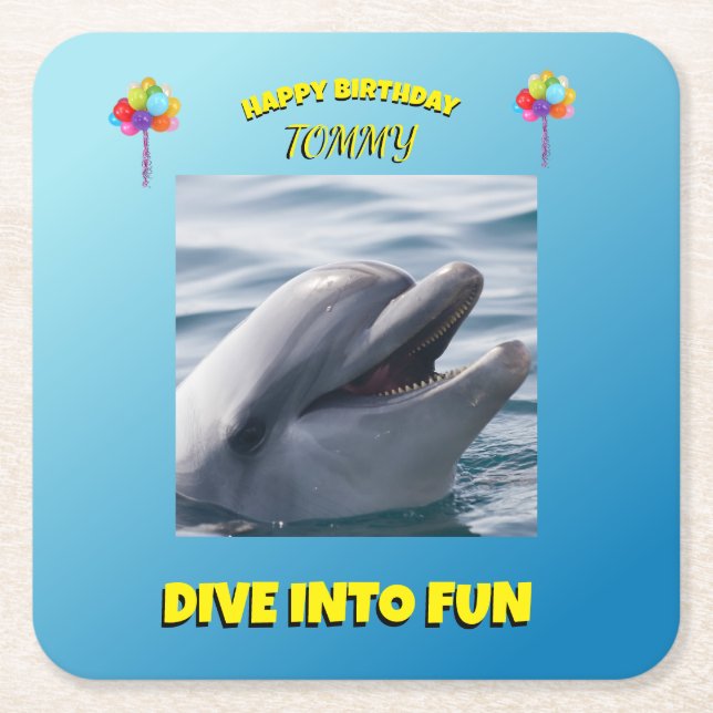 Dolphin Splash Birthday Rechteckiger Pappuntersetzer (Vorderseite)