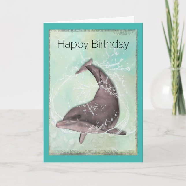 Dolphin Splashing Around Happy Birthday Karte (Vorderseite)