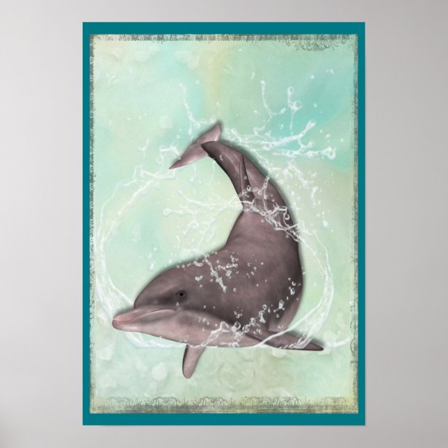 Dolphin Splashing Around in Aqua Green Water Poster (Vorne)