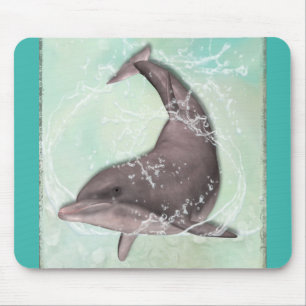 Dolphin Splashing in Coolem Grün Mousepad