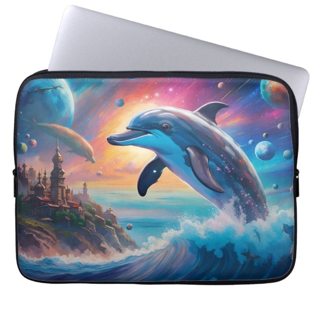 Dolphin springen, Fantasie, Planeten Laptopschutzhülle (Vorderseite)