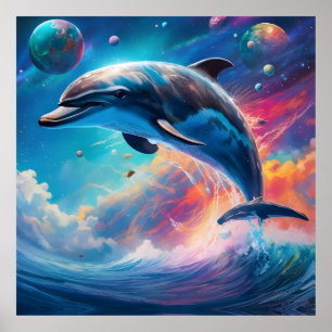 Dolphin springen, Fantasie, Planeten Poster