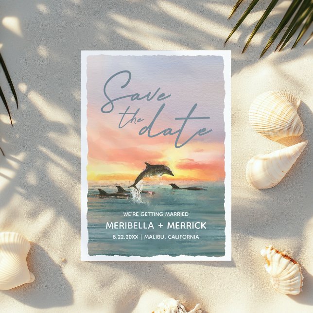 Dolphin Sunset Beach Watercolor Wedding Rette D Save The Date (Von Creator hochgeladen)