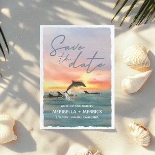 Dolphin Sunset Beach Watercolor Wedding Save The D Date
