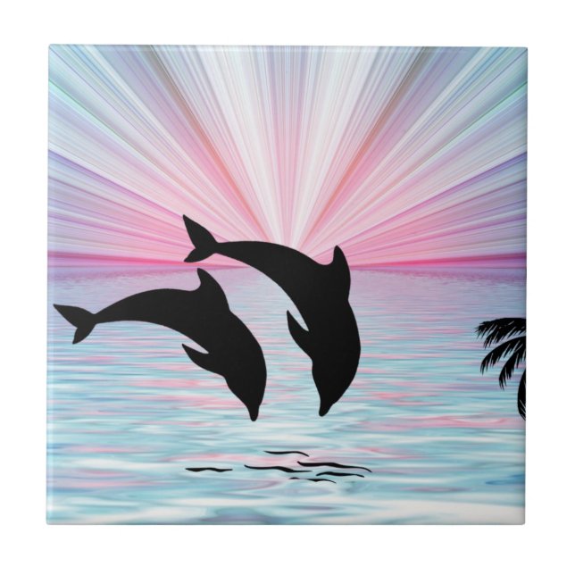 Dolphin Sunset Fliese (Vorderseite)