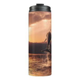 Dolphin Sunset: Schöner Ozean Jump Thermosbecher