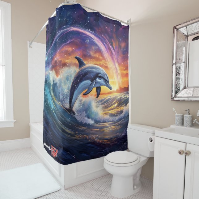 Dolphin Surfs Galaxy Design von Rich AMeN Gill Duschvorhang (Beispiel)