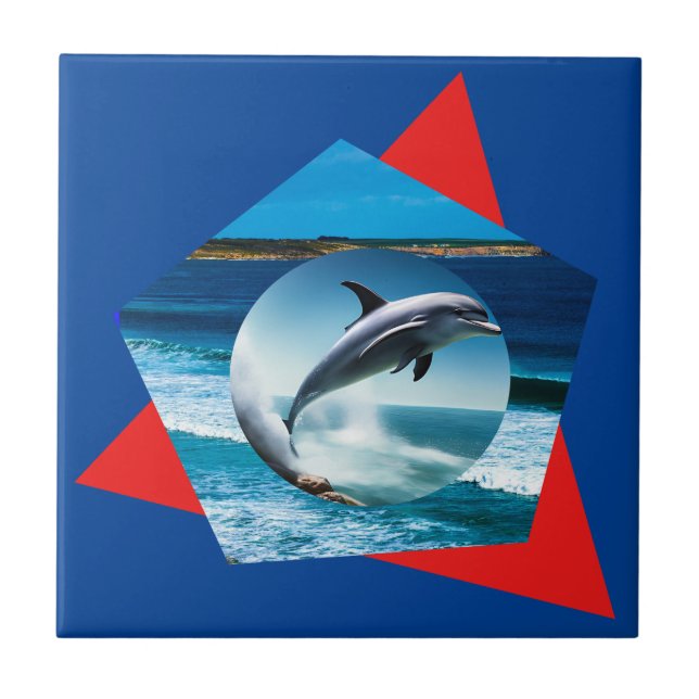 Dolphin Tanzen auf den Wellen, Keramik Tile Fliese (Vorderseite)