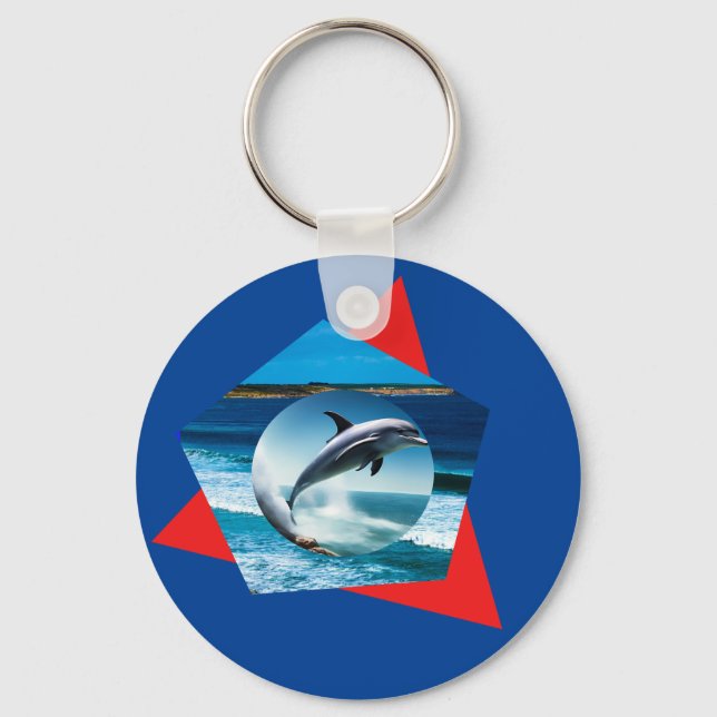 Dolphin tanzt auf den Wellen, Keyring Schlüsselanhänger (Vorderseite)