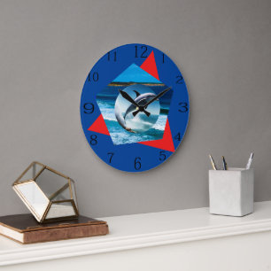 Dolphin tanzt auf den Wellen, Wall Clock Große Wanduhr