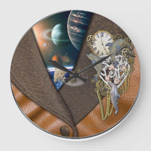 Dolphin Time on leather Große Wanduhr