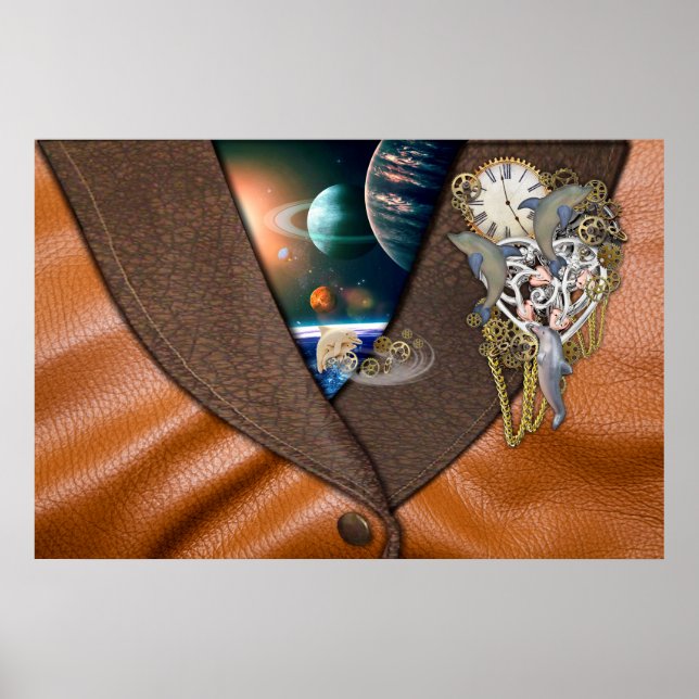 Dolphin Time on leather Poster (Vorne)