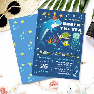 Dolphin Turtle Jellyfish Under Sea Birthday Einladung