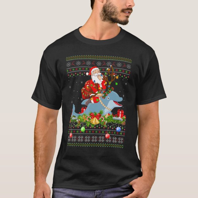 Dolphin   Ugly Santa Riding Dolphin Christmas T-Shirt (Vorderseite)