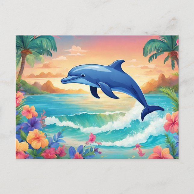 Dolphin und die wunderschöne Tropeninsel, Hibiskus Postkarte (Vorderseite)