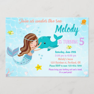 Dolphin und Meerjungfrau Einladung zum Geburtstag