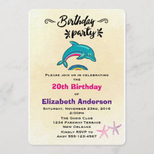 Dolphin und Starfish Tropisches Thema Geburtstag Einladung