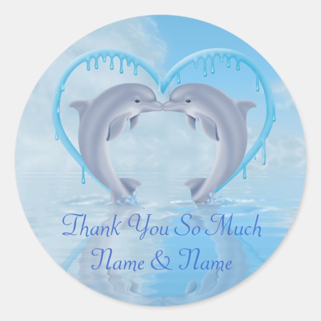 Dolphin Vielen Dank Gastgeschenk Hochzeit Stickers (Vorderseite)