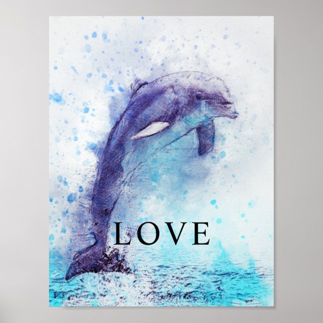 Dolphin Watercolor Office Deco Matte Poster (Vorne)
